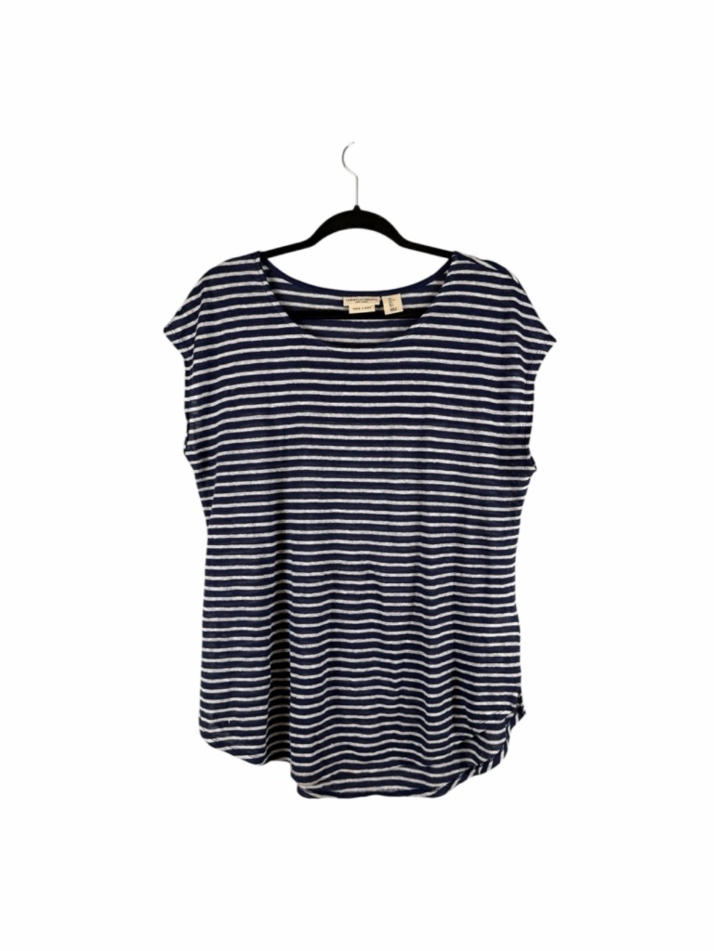 Christian Siriano New York 100% Linen Striped Tunic Top Navy White Size L